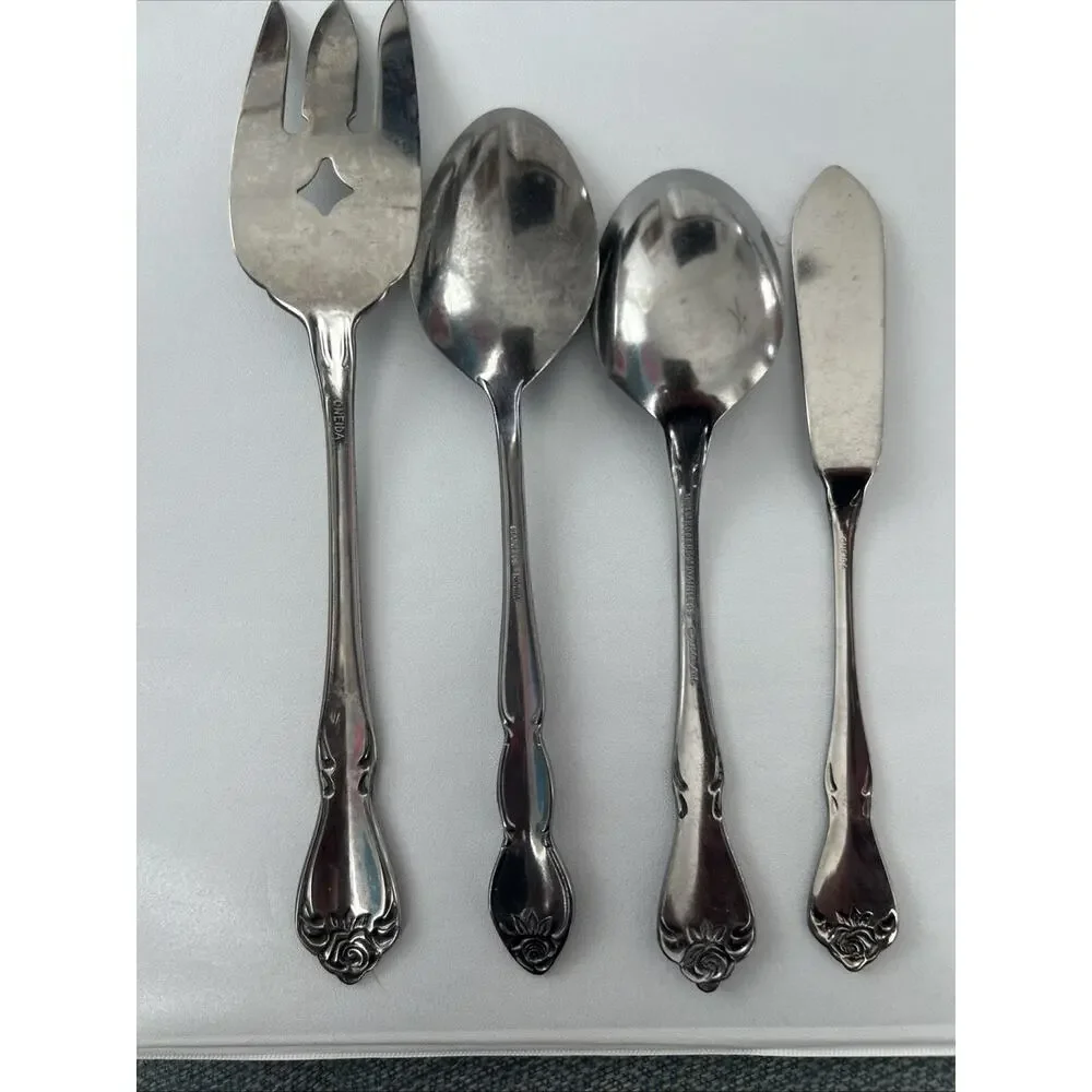 Vtg Oneida 1881 Rogers ARBOR‎ ROSE Set Of 4 SERVING Fork 2 Spoons & Butter Knife